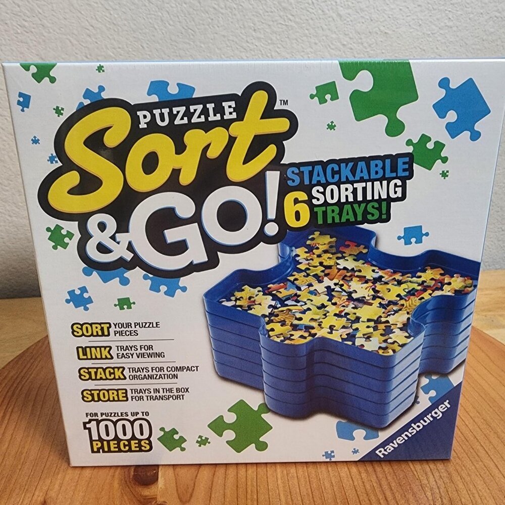 Ravensburger Puzzle Sort & Go 6 Stackable Sorting Trays Blue Plastic New